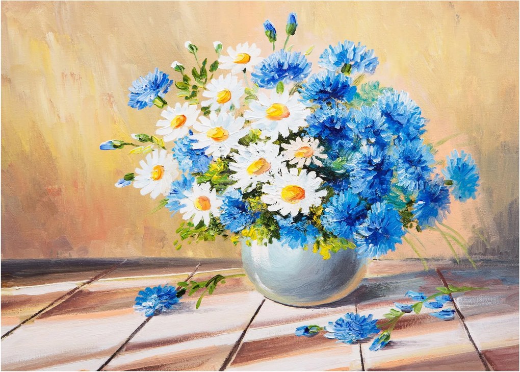 Tablou pictat cu vaza și flori (70x50 cm)