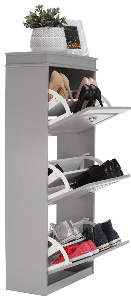 Pantofar, 3 usi compartimente duble, gri, mdf gri