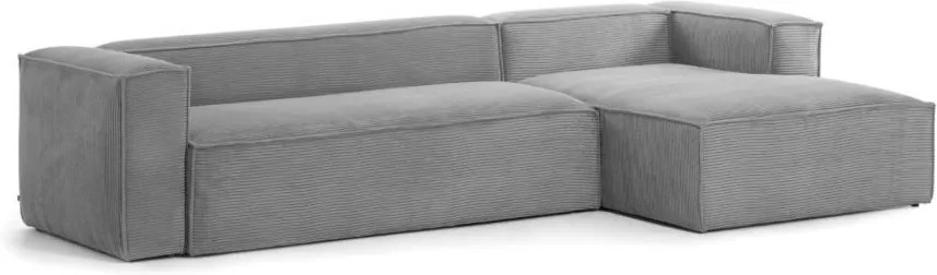 Canapea gri din catifea cu colt 330 cm Blok Right La Forma