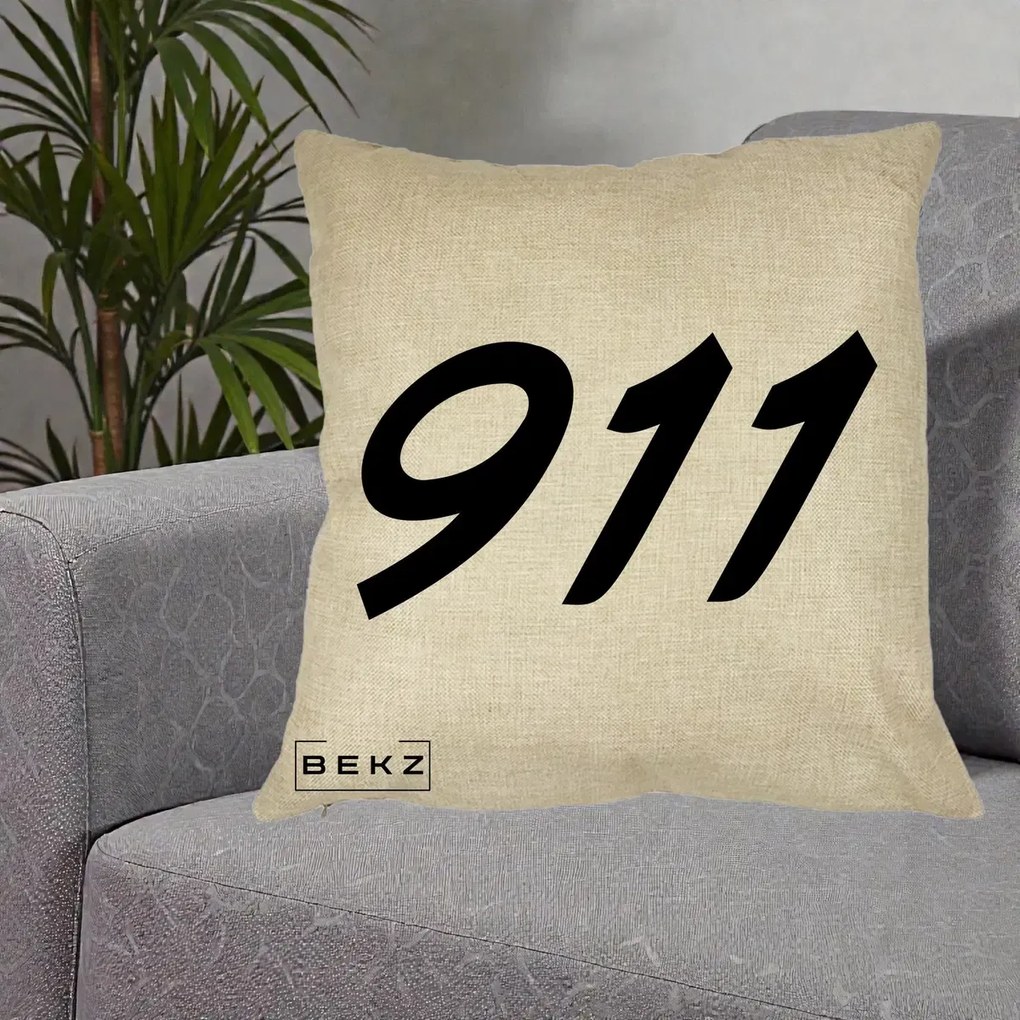Perna Personalizata 911 Bold, 40x40 cm, Crem, Husa Detasabila, Perna Inclusa, BEKZ®