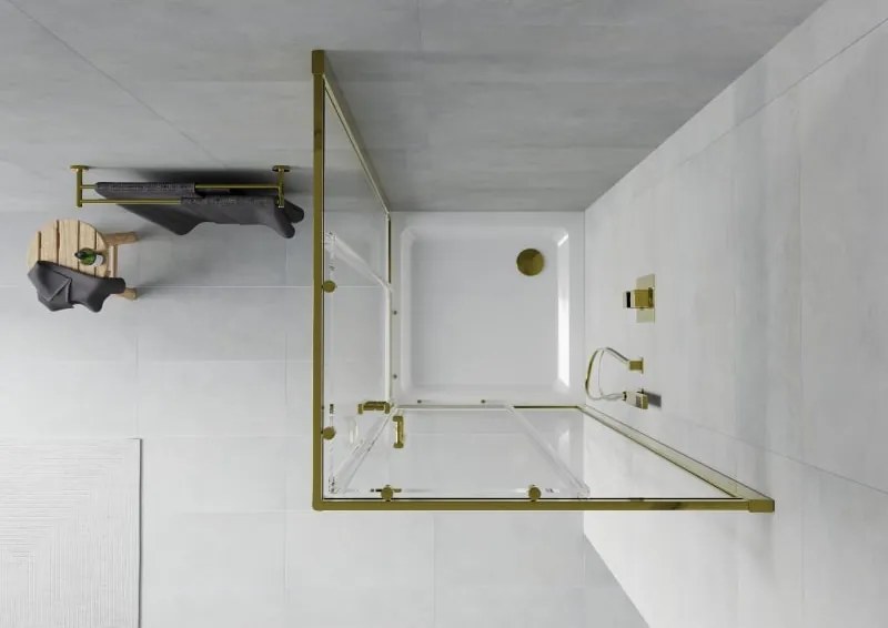 Mexen Rio cabina de duș pătrată 90 x 90 cm, transparentă, aurie + cadă Flat, albă - 860-090-090-50-00-4010G