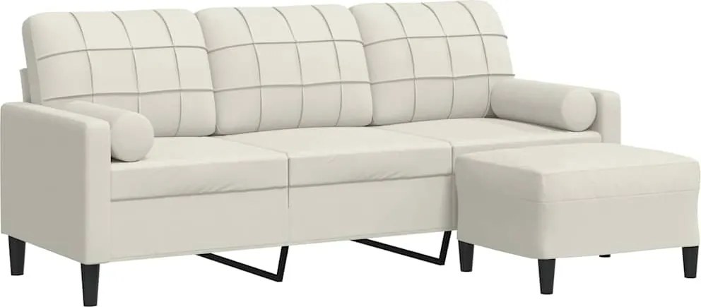 vidaXL Canapea cu 3 locuri și taburet, crem, 180 cm, catifea