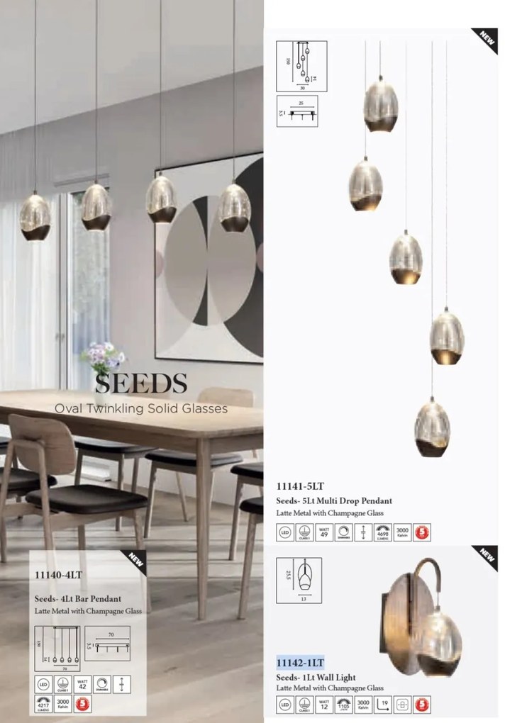 Lustra LED decorativa metal latte sticla sampanie Seeds 5Lt