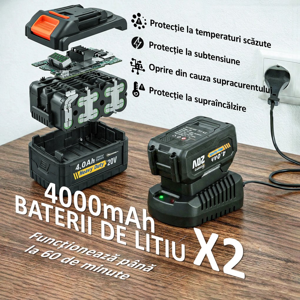 Outsunny Trimmer pentru Gard Viu pe Baterie 18V, Trimmer pentru Grădină cu 2 Baterii de 4Ah, Încărcător, Târnă Telescopică Reglabilă din Aluminiu, Lamă Cu Acțiune Dublă de 51cm pentru Ramuri, Portocaliu | Aosom Romania