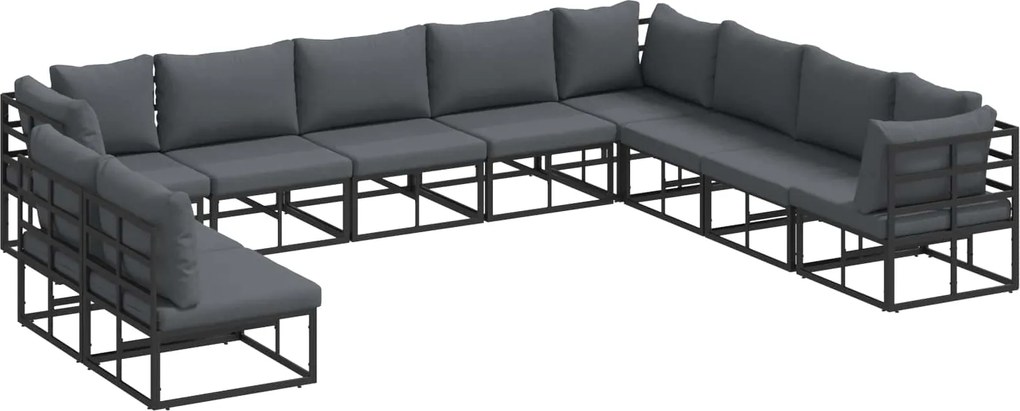 vidaXL Set de canapele pentru grădină cu pernă 10 pcs Negru Aluminiu