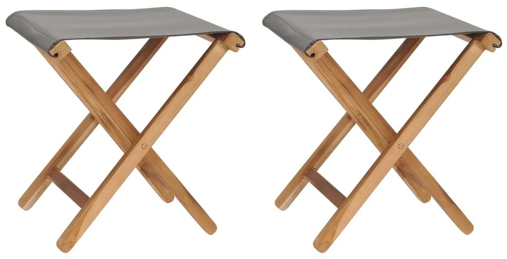 vidaXL Scaune pliabile, 2 buc., gri închis, lemn masiv de tec &amp; textil