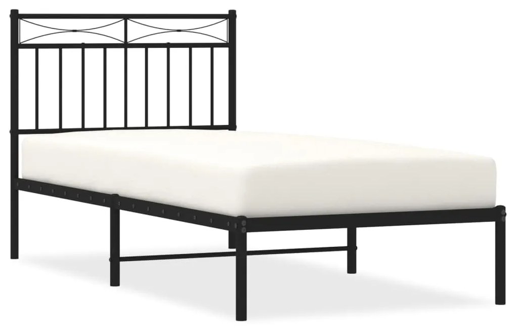 373683 vidaXL Cadru de pat metalic cu tăblie, negru, 90x190 cm