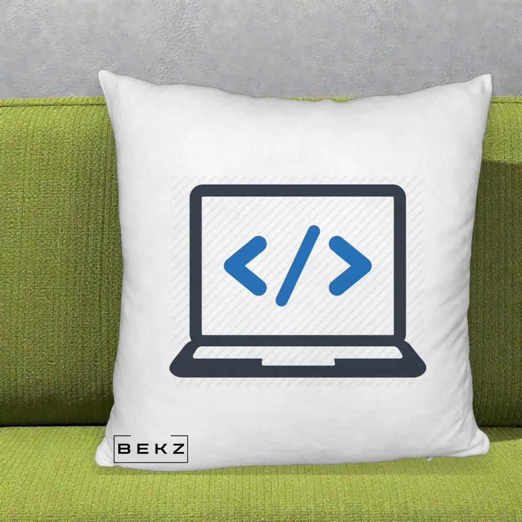 Perna Personalizata Laptop Cod HTML, 40x40 cm, Alb Pufos, Husa Detasabila, Perna Inclusa, BEKZ®