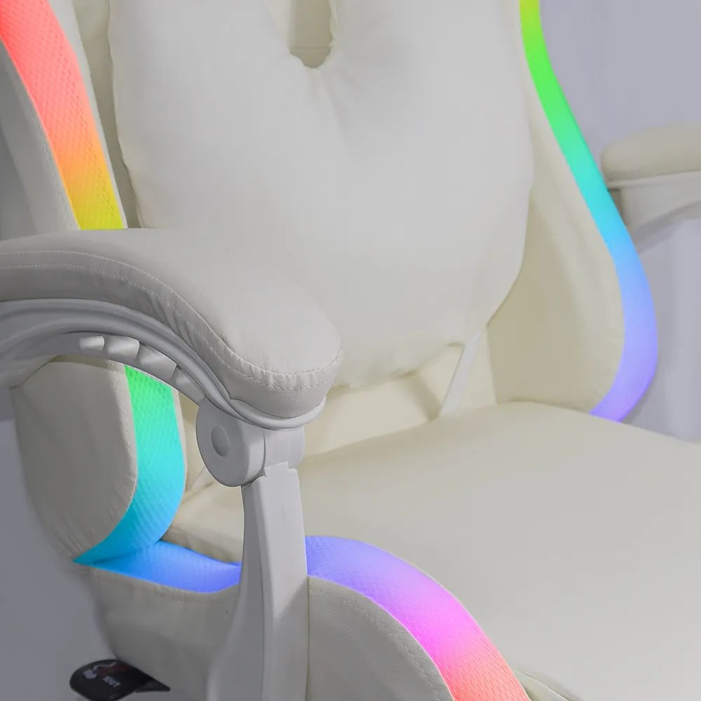 Scaun ergonomic gaming alb cu piele sintetică cu lumini LED RGB OFF 298