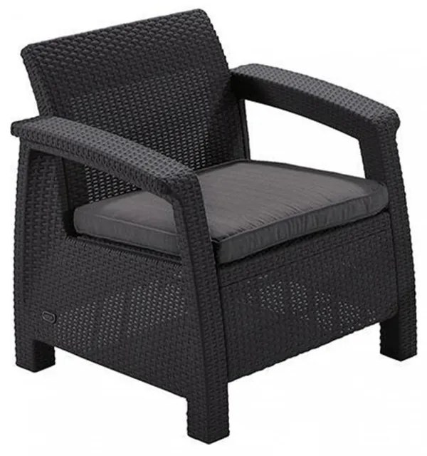 Set de mobilier de grădină Corfu, culoare grafit, cu perne gri deschis