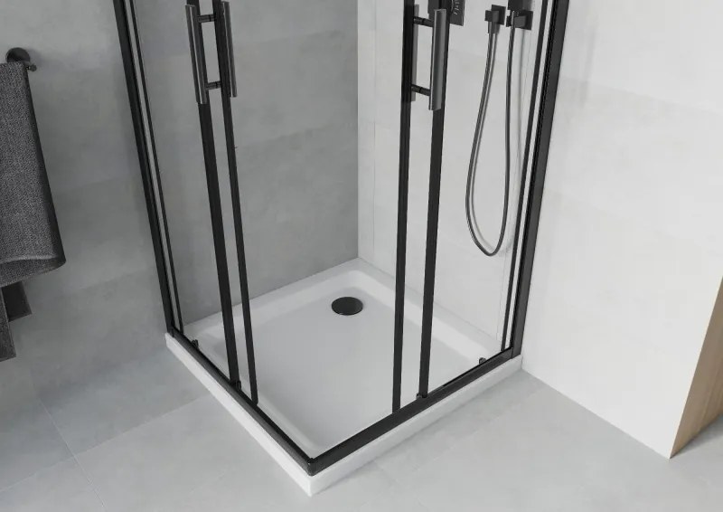 Mexen Rio cabină de duș pătrată 90 x 90 cm, transparentă, neagră + cadă Flat, albă - 860-090-090-70-00-4010B
