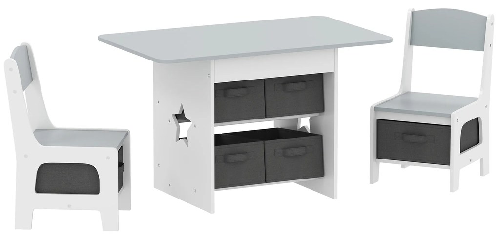 AIYAPLAY Set masă și scaune pentru copii cu 6 sertare detașabile, gri deschis | Aosom Romania