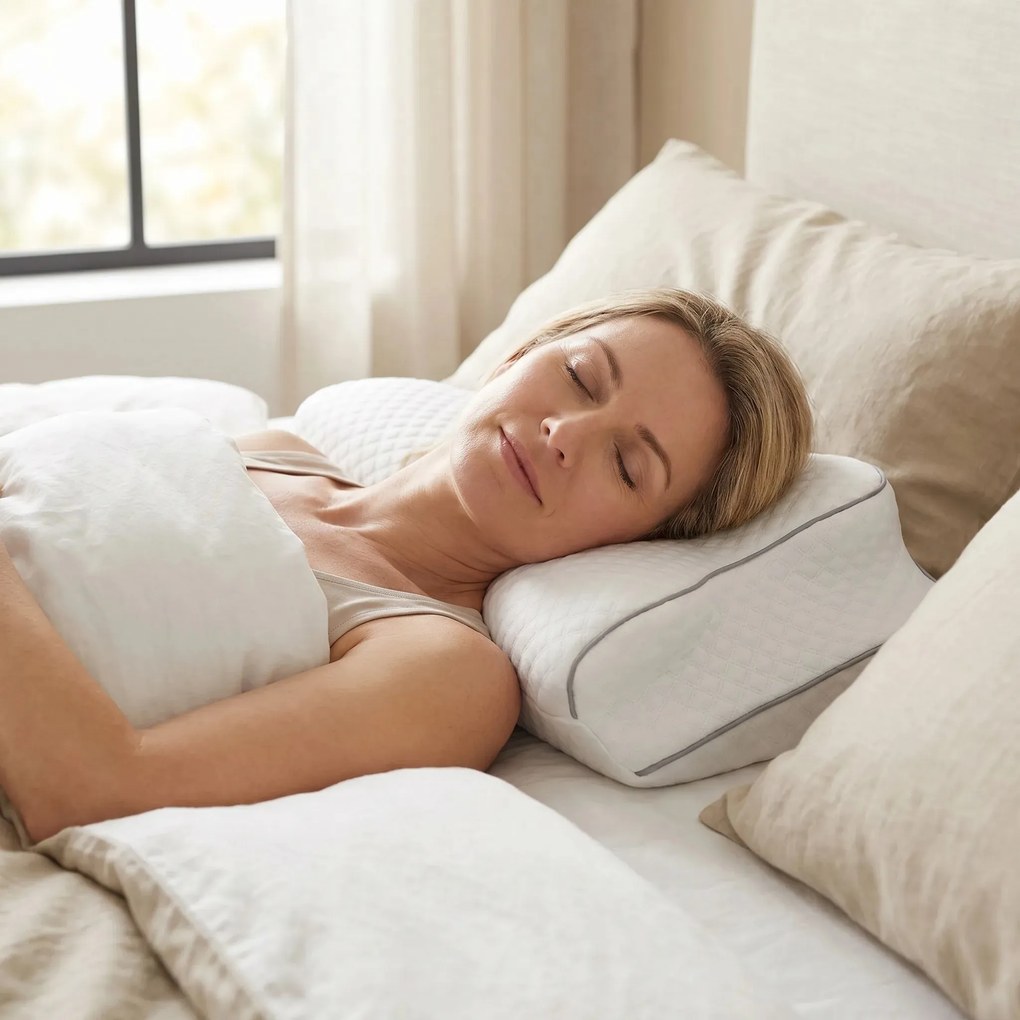 Perna cervicala ortopedica CERVI-SAN Ortho reglabila memory foam, husa lavabila