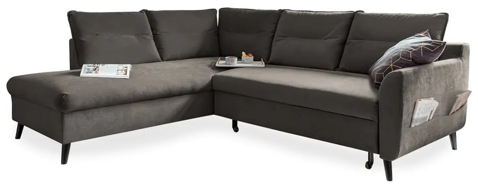 Colțar extensibil din catifea cu șezlong pe partea stângă Miuform Stylish Stan L, gri închis