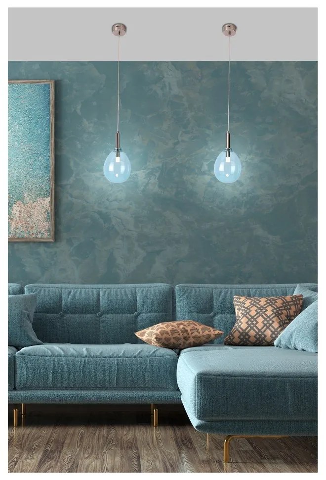Lustră albastră LED cu abajur din sticlă Lukka – Candellux Lighting