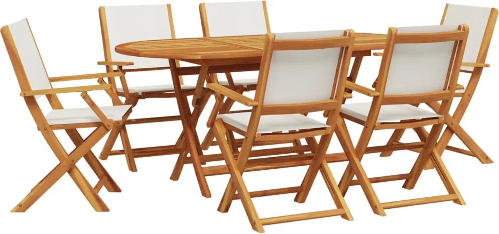 vidaXL Set mobilier de grădină 7 piese textil alb crem/lemn masiv