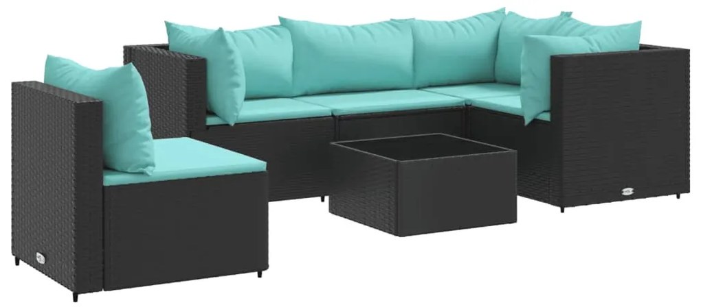 3308164 vidaXL Set mobilier de grădină cu perne, 6 piese, negru, poliratan