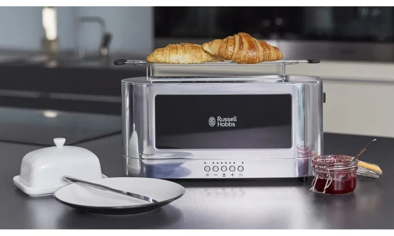 Russell Hobbs Elegance Toaster 23380-56, 1420W, 2 fileuri, 6 grade, Lift & Look, Inox/negrit