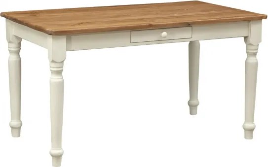 Masa fixa, L140 80 H80 cm, cu sertar, lemn masiv alb antichizat/natur