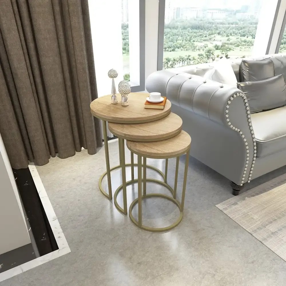 Set masuta de cafea ,Seria 710,Homs, 3 buc,culoare auriu.0034