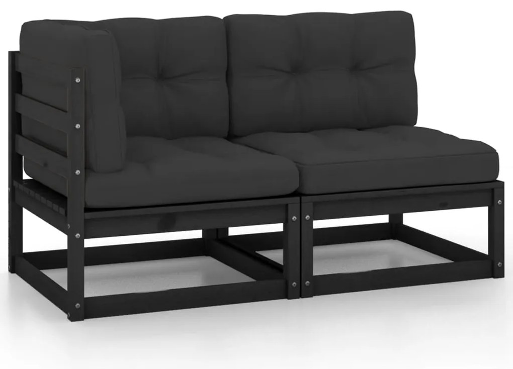 vidaXL Set mobilier grădină cu perne, 2 piese, negru, lemn masiv pin