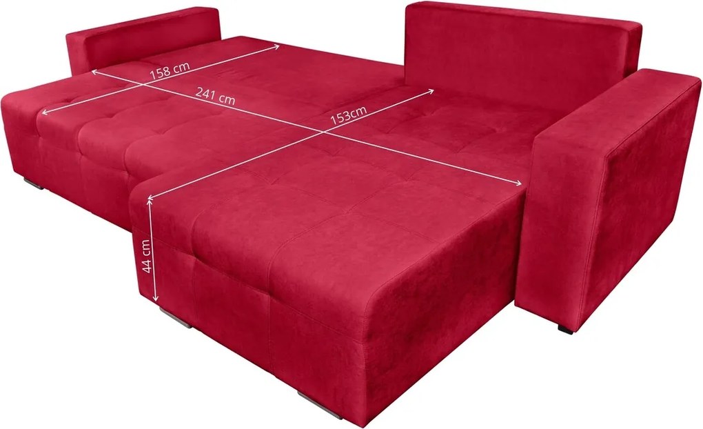 Coltar extensibil Venice, 287x169x96 cm, cu lada de depozitare, Rosu