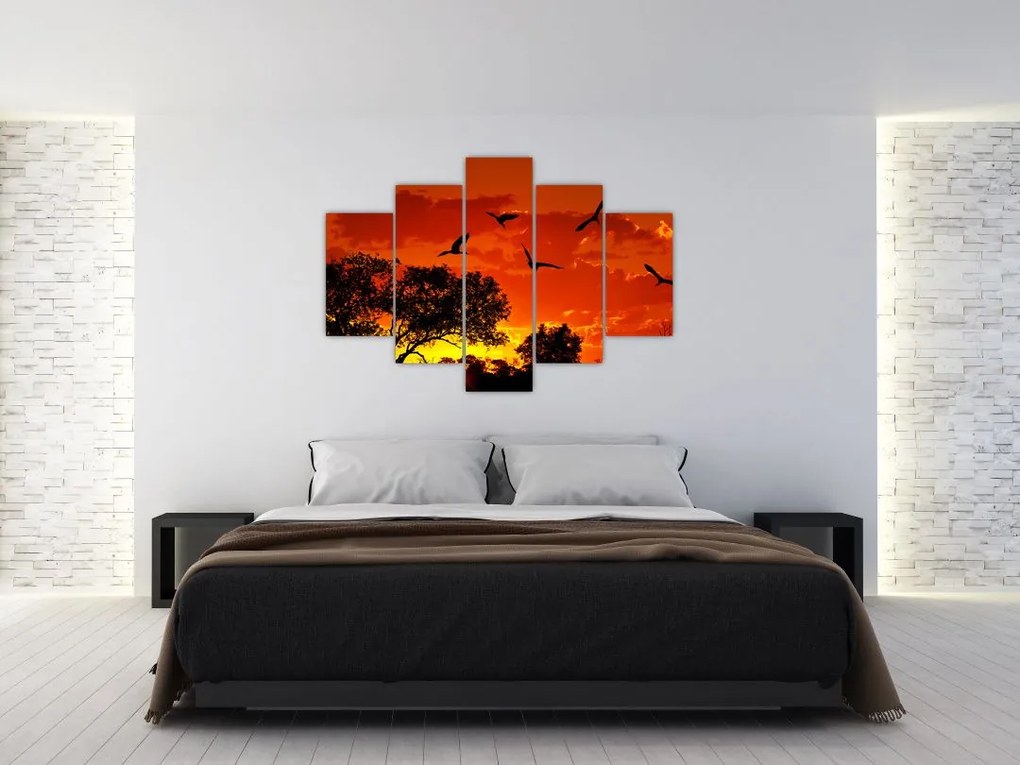 Tablou cu păsări în apus de soare (150x105 cm)