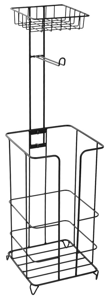 Suport hârtie igienică cu raft, metal/negru, MERDO