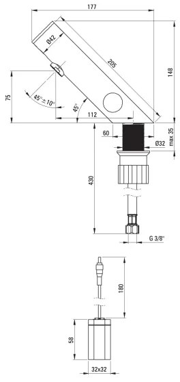 Deante BQR_P29R - Baterie umyvadlová bezdotyková SENSE 4xAA, leštěná oțel