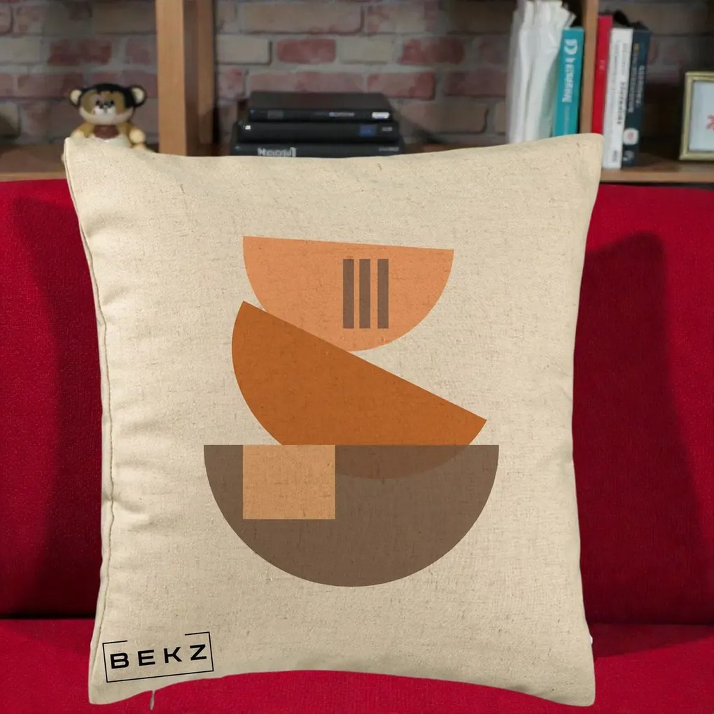 Perna Decorativa Geometric Bauhaus Boluri Portocaliu, 40x40 cm, Bej, Husa Detasabila, Perna Inclusa, BEKZ®