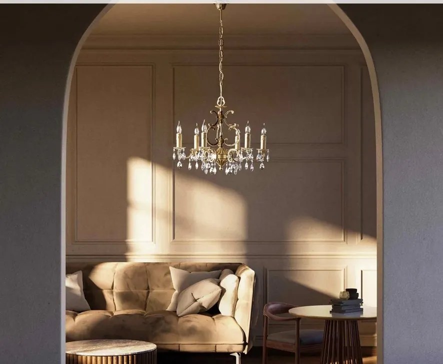 Candelabru 6 brate din alama si cristal Venezia