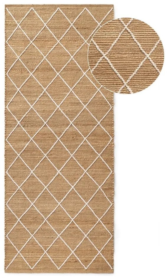 Covor tip traversă în culoare naturală țesut manual din iută 80x200 cm Kunu – Hanse Home