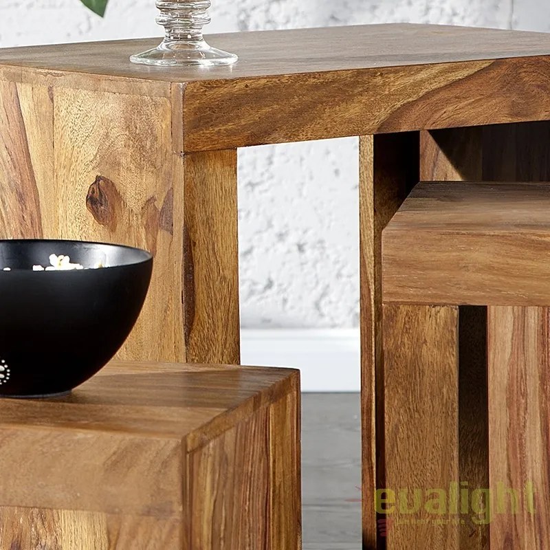 Set de 3 masute din lemn de trandafir Sheesham Madeira A-20596 VC