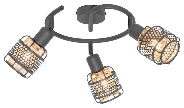 Plafoniera de design neagră cu auriu cu 3 lumini rotundă - Noud