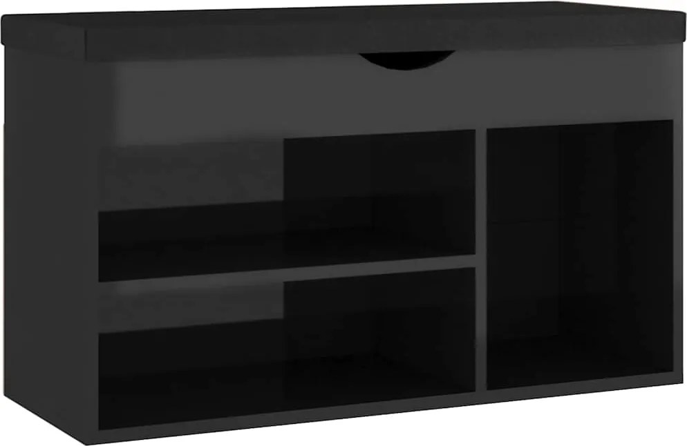 vidaXL Pantofar cu pernă, negru extralucios 80x30x47cm, lemn prelucrat