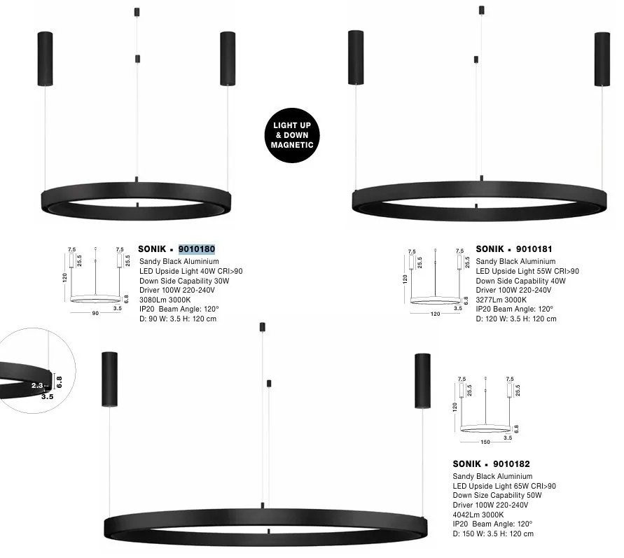 Sistem circular sina magnetica cu iluminat in partea superioara Breda 120cm