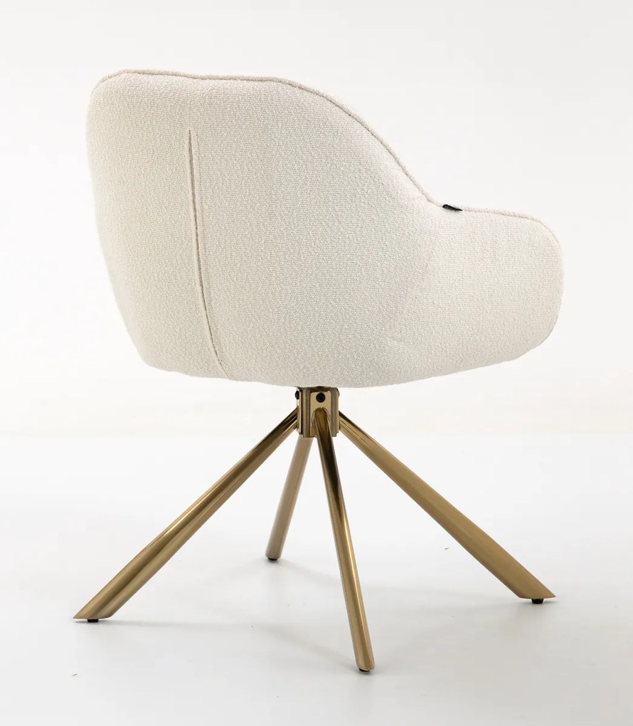 HR2055 BAZĂ STEA Scaun Crem din Boucle cu Bază Aurie