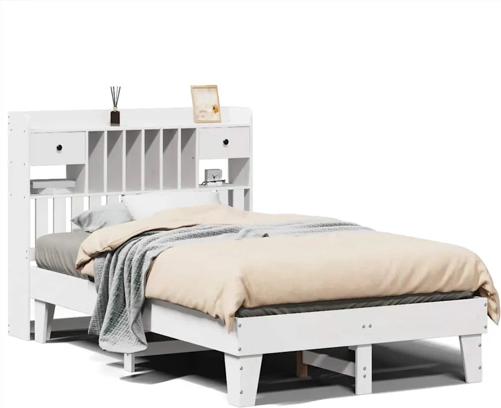 vidaXL Cadru de pat fără saltea, alb, 135x190 cm, lemn masiv de pin