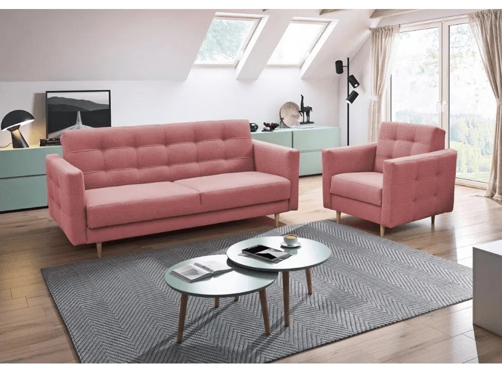 Fotoliu complet tapiţat, material textil roz învechit, AMEDIA