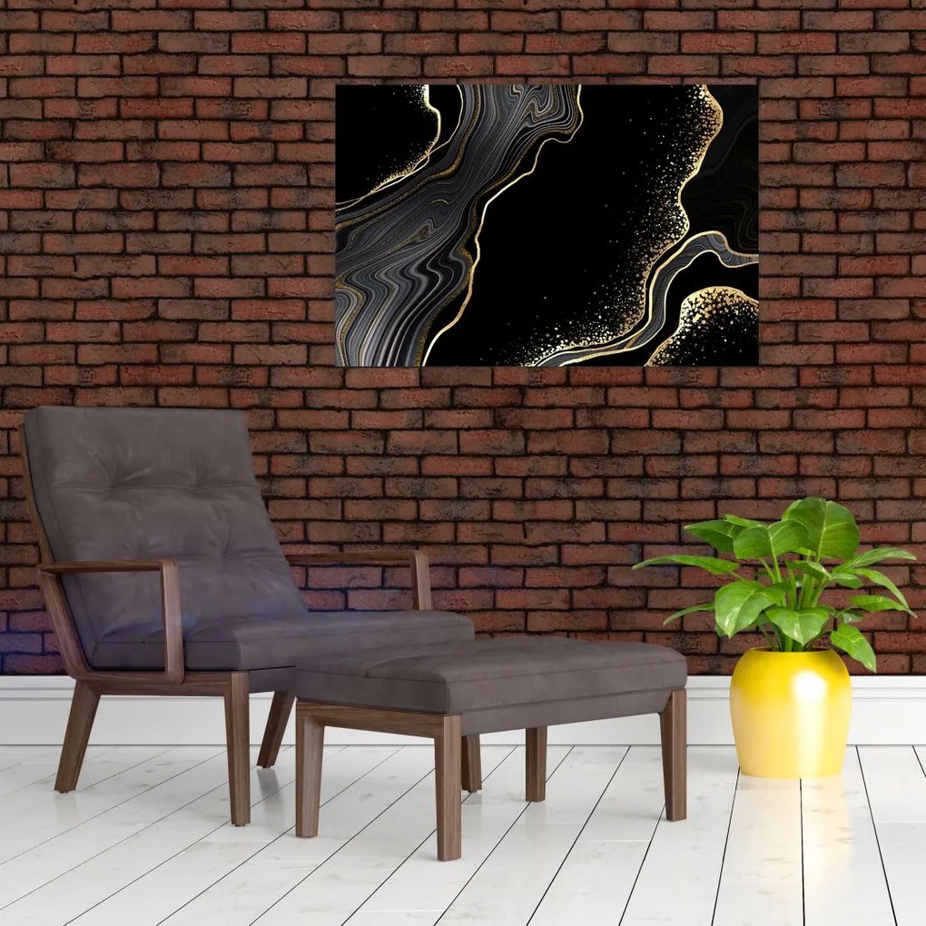 Tablou - Marmură negru - auriu (90x60 cm)