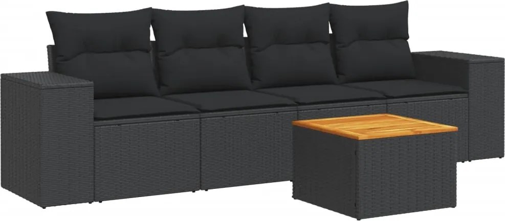vidaXL Set mobilier de grădină cu perne, 5 piese, negru, poliratan