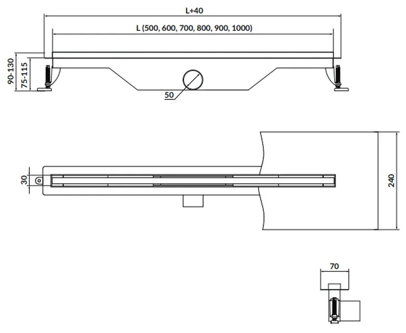 Rigola dus iesire laterala cu capac crom 900 mm Cersanit Tako Slim 900 mm