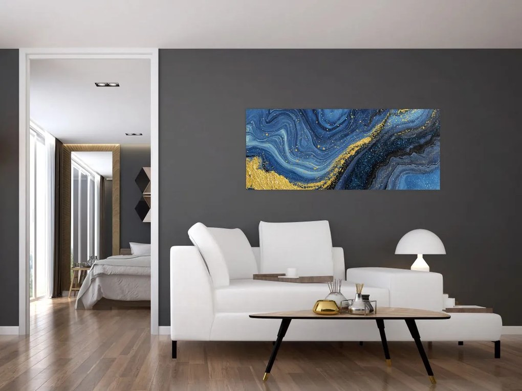 Tablou - Abstracție albastru-aurie (120x50 cm)