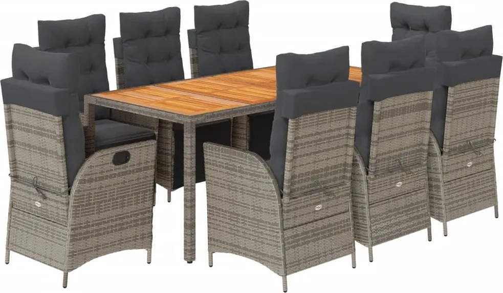 vidaXL Set mobilier grădină cu perne, 9 piese, gri, poliratan