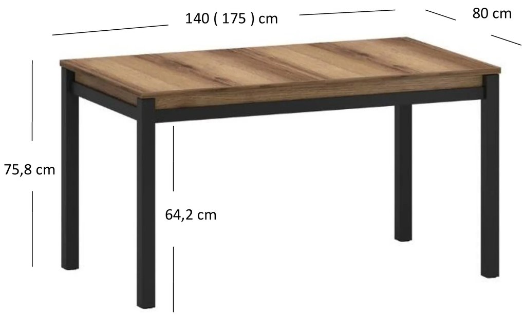 Masă de sufragerie extensibilă 140-175 cm Marni (Stejar delano închis). 1053039