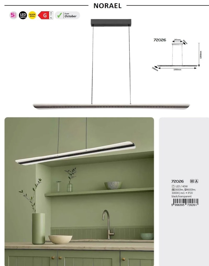 Lustra LED suspendata design liniar Norael L-100cm