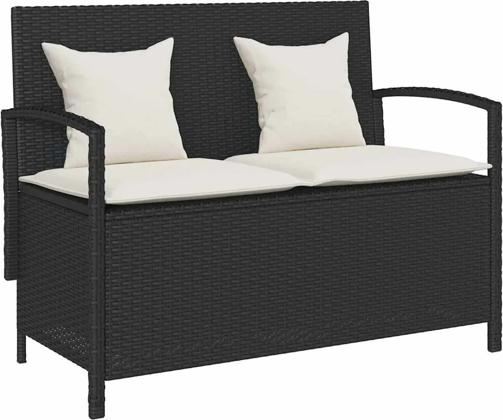 vidaXL Bancă de depozitare de grădină cu pernă din polirattan negru