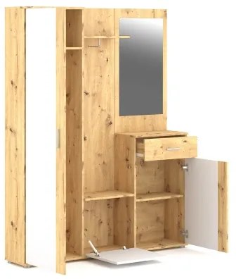 Panou pentru hol NOLAN cu oglindă, stejar artisan/alb