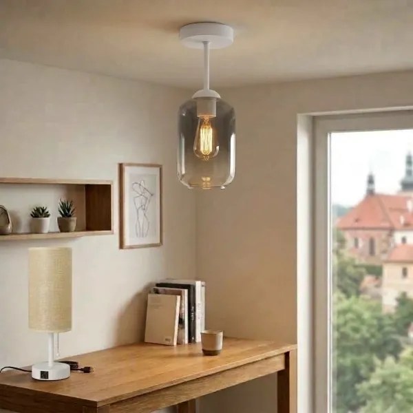BRILAGI - LED Lustră aplicată R GLASS 1xE27/60W/230V Ø 14 cm alb/gri fumuriu