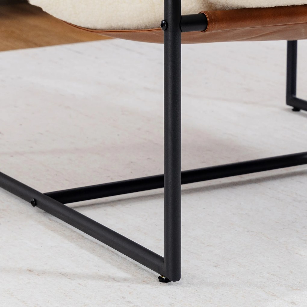 HOMCOM Fotoliu de salon, fotoliu auxiliar tapițat în țesătură bouclette, șezut lat și structură din oțel, 77x91x80cm, crem | Aosom Romania